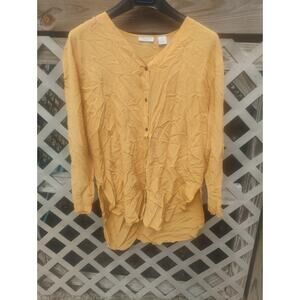 100% Silk Tunic Top Mustard Yellow Gauze Lagenlook Oversized Shirt Blouse Med